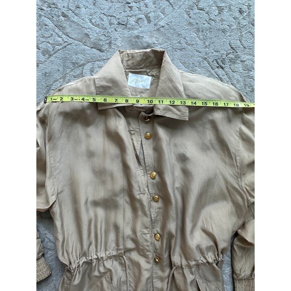 Vintage 80s/90s Apart 100% Silk 2 Piece Set Jacket & Pants Women’s Medium Beige - Picture 9 of 16